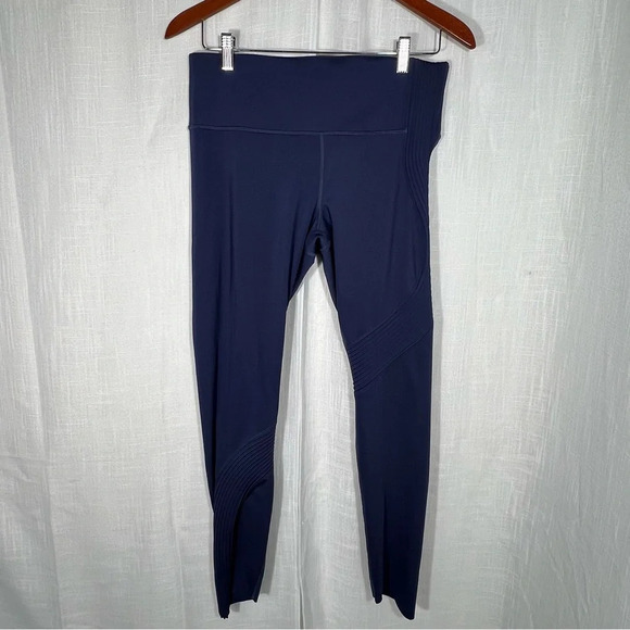 Under Armour Athletic Workout Gym 7/8 Blue Ribbed Design Leggings EUC Size L - Picture 1 of 9